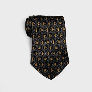 Vintage Christian Dior Monsieur Silk Tie in Charcoal Grey / Gold